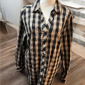 Foxcroft Black and Tan Plaid Button Down Shirt